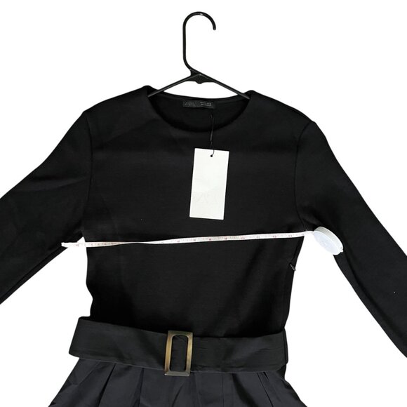 Zara Black Belted Long Sleeve Mini Dress Chic & Sustainable Minimalist Sz Small - Picture 7 of 10